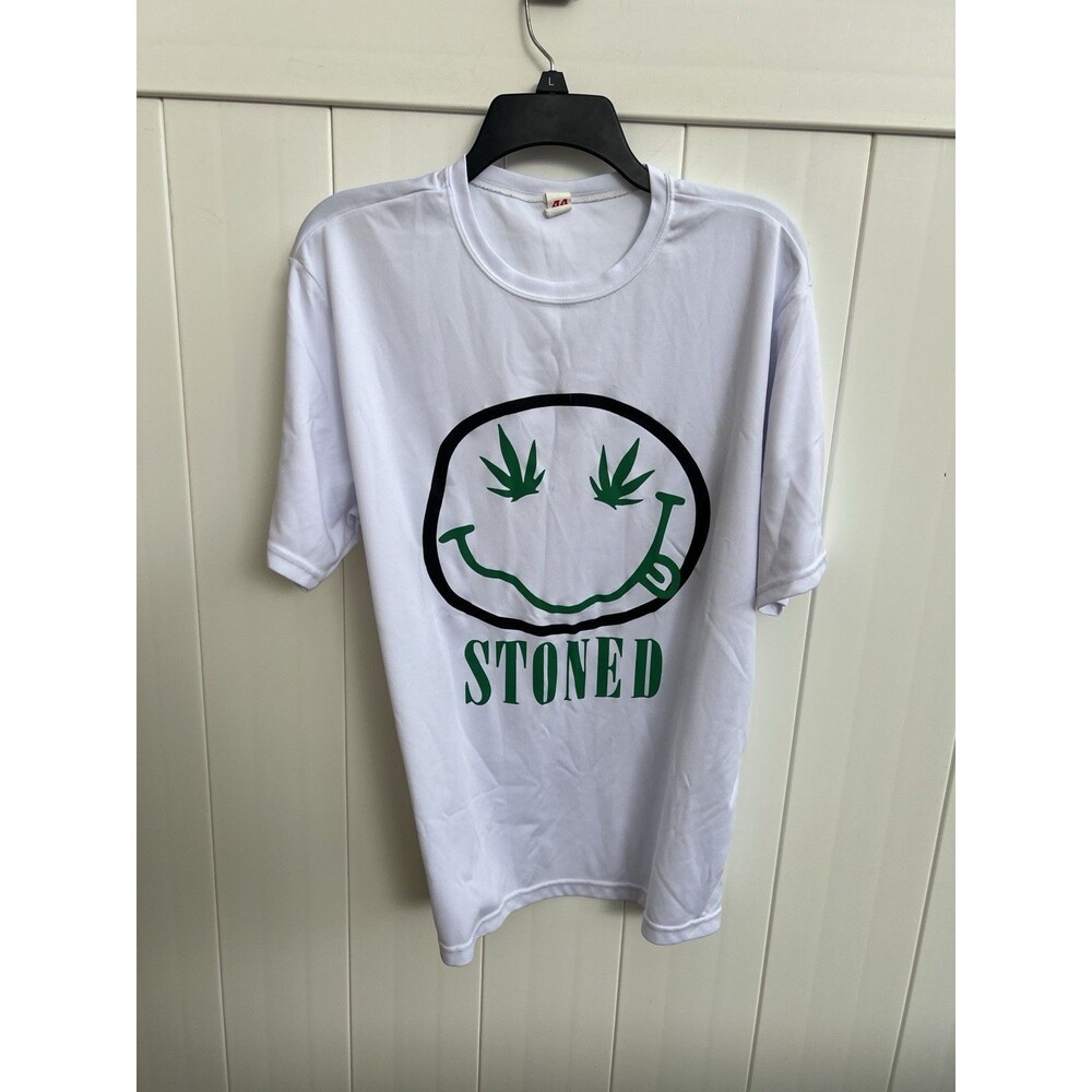 Stoned Mens T-shirt Short Sleeve White A4 Polyester Dri Fit Size Large